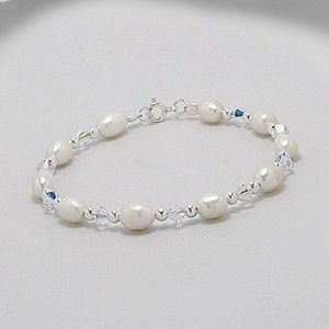 007B 🆕 925 Silver Pearl & Crystal Glass Bracelet